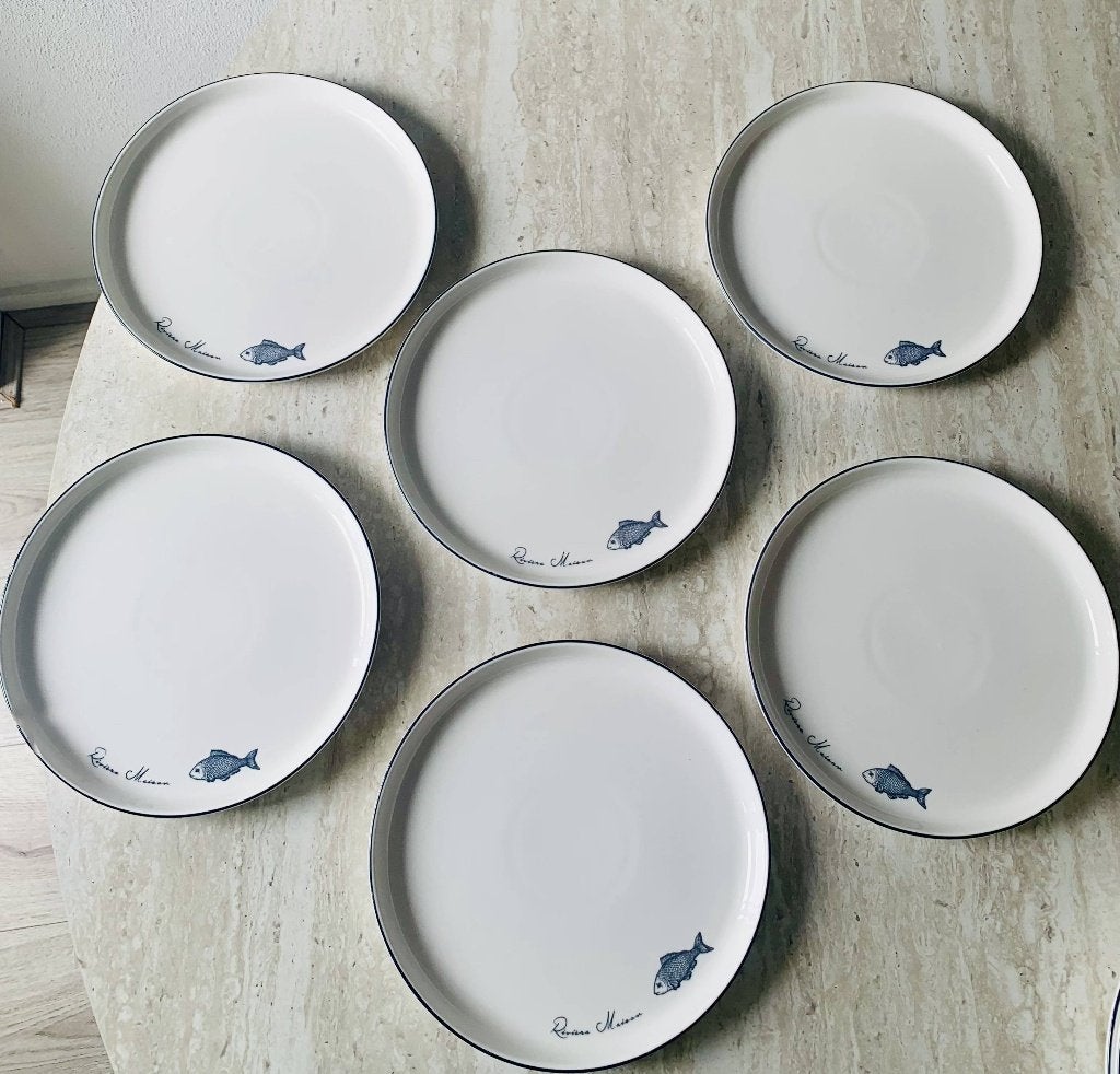 Nieuw! 6x Riviera Maison Bord Vis ‘Daily Catch’ 20 cm, Ophalen, Overige merken, Nieuw, Delftsblauw
