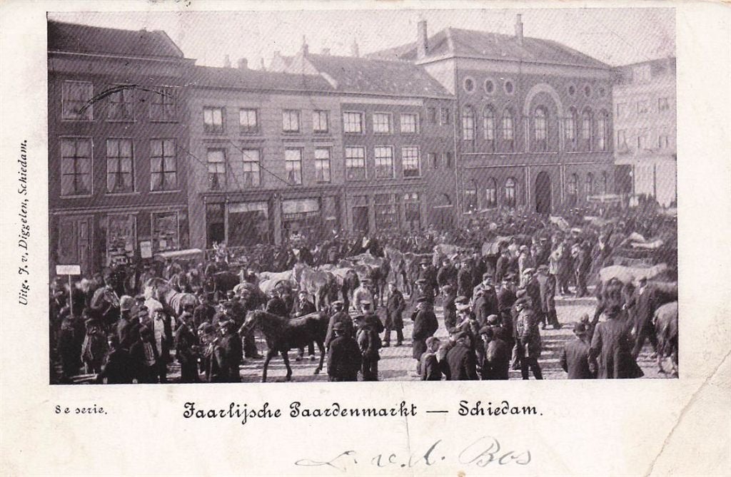 703-059-049 Jaarlijsche Paardenmarkt Schiedam, Verzamelen, Ansichtkaarten | Nederland, Verzenden, Voor 1920, Zuid-Holland
