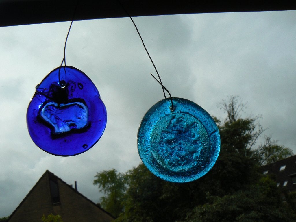 suncatchers, blauw schaap en turquoise st.Joris en de draak, Ophalen