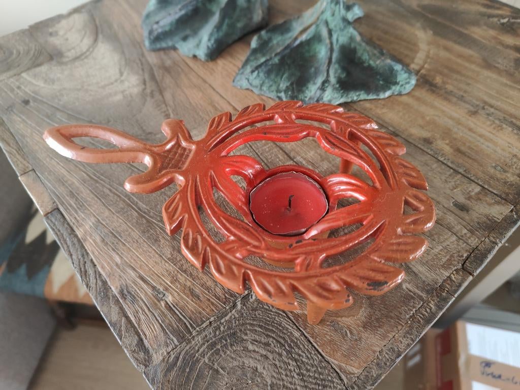 Thee lichtje rood smeedijzer brocante retro vintage antiek, Ophalen of Verzenden, Gebruikt