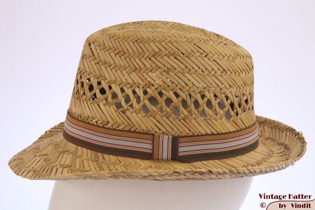 Kleine Gleufhoed stro bruin-beige band 53-55 nieuw unisex, 134 t/m 140, Hoed, Jongen of Meisje, Nieuw
