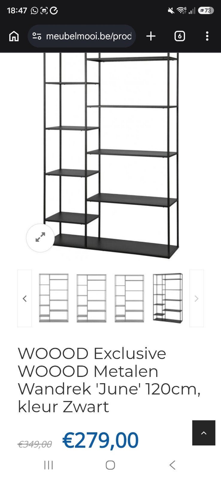 WOOOD Exclusive Metalen Wandrek 'June' 120cm, Zwart, Ophalen, Zo goed als nieuw