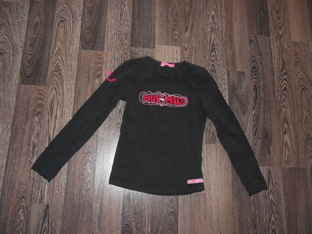 gave zwarte meisjeslongsleeve ( maat 140 ) MUY MALO, Ophalen of Verzenden, Gebruikt, Meisje, Shirt of Longsleeve