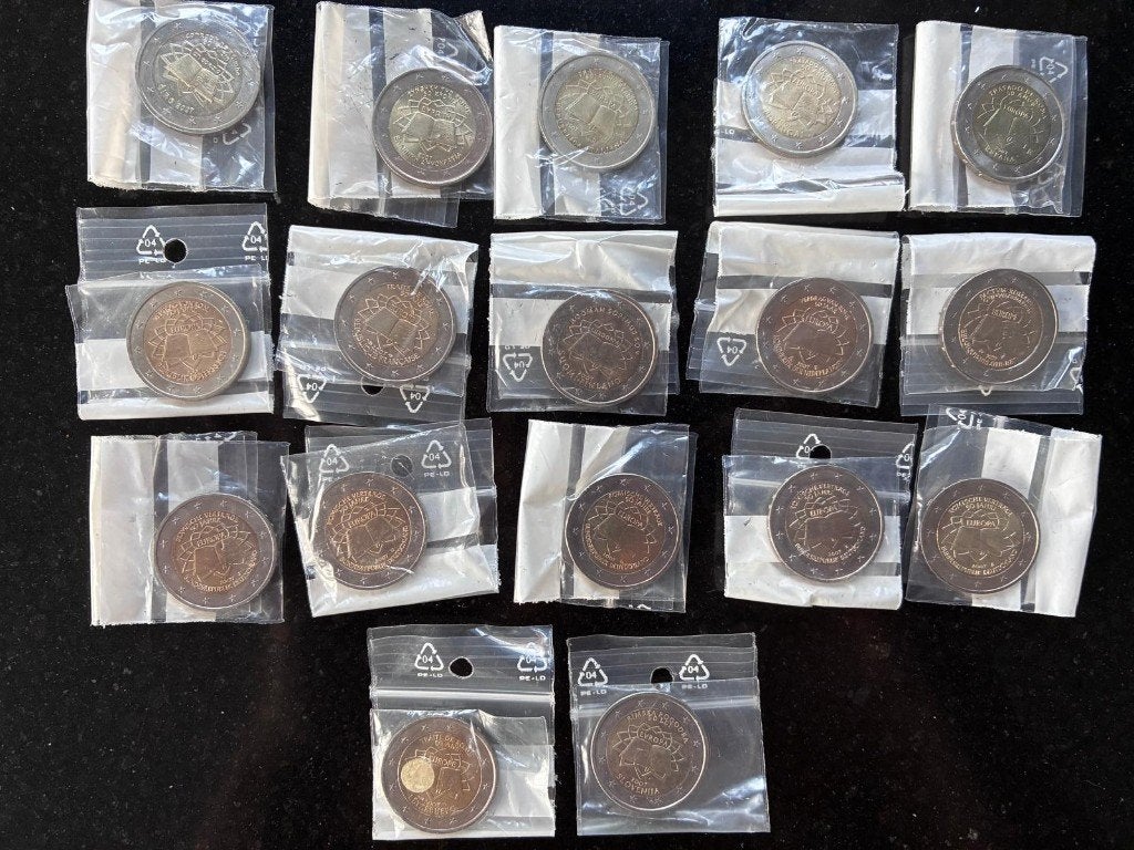 Verdrag van Rome 2 euro 2007 volledige serie UNC (17munten), Ophalen of Verzenden, Overige landen, 2 euro, Setje