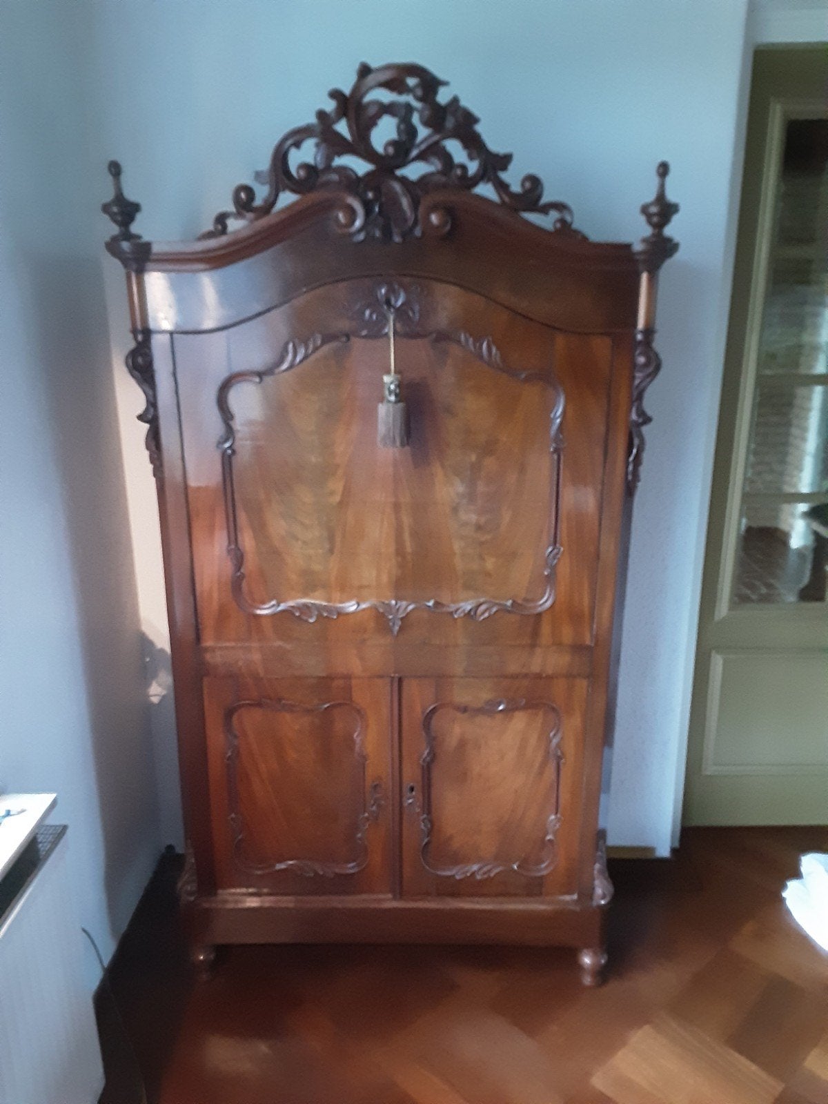 Antieke Biedemeier secretaire met kuif in mahonie hout, Ophalen of Verzenden