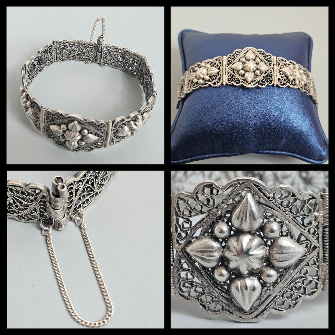antiek zilver,  forse zilveren armband met filigrain, Sieraden, Tassen en Uiterlijk, Antieke sieraden, Ophalen of Verzenden, Zilver