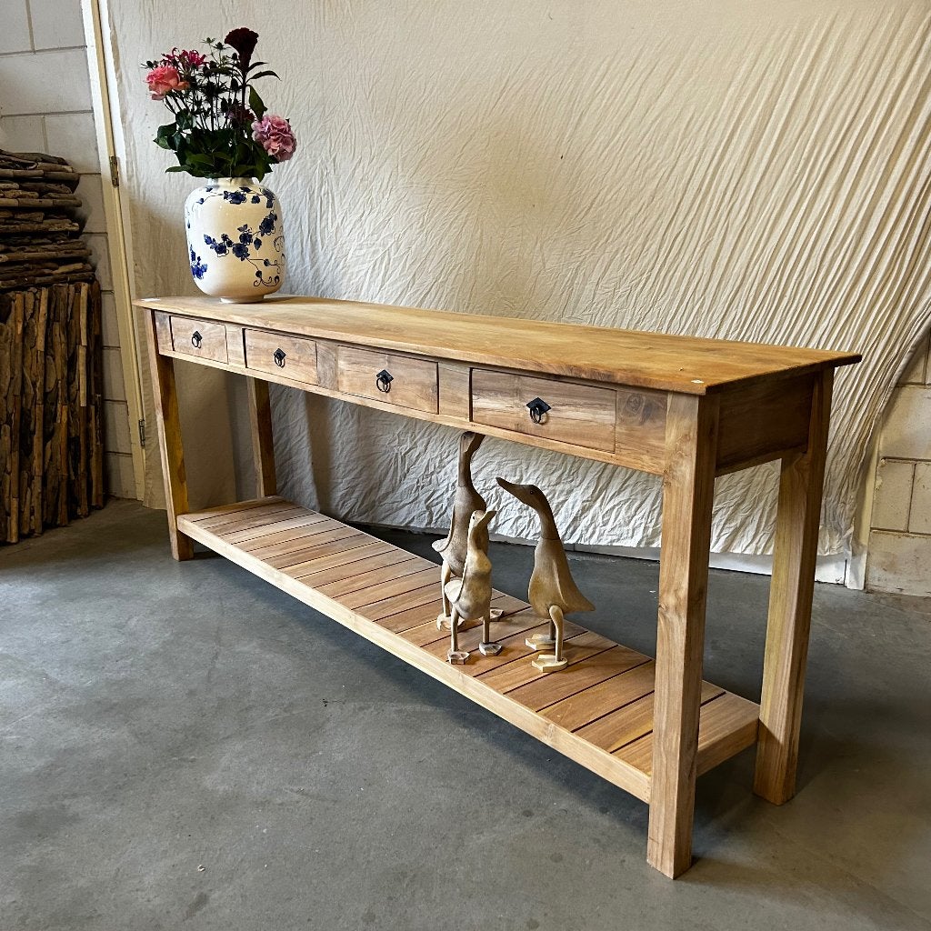 houten sidetable teak 200 x 40 cm - 4 lades - Gratis bezorgd, Taag 63, 2491 CS, Den Haag (Forepark), Teakhout, Ophalen of Verzenden