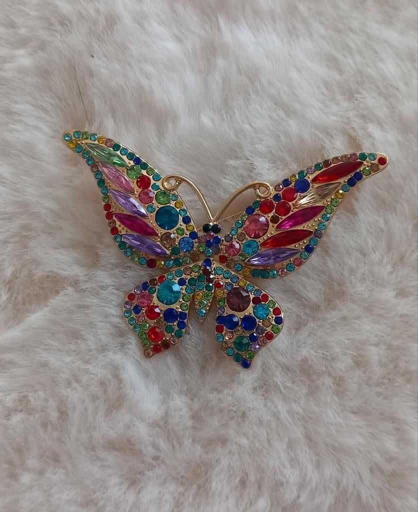 Kleurige Vlinder Broche met Strass - Nieuw, Overige materialen, 4 tot 7 cm, Overige kleuren, Nieuw