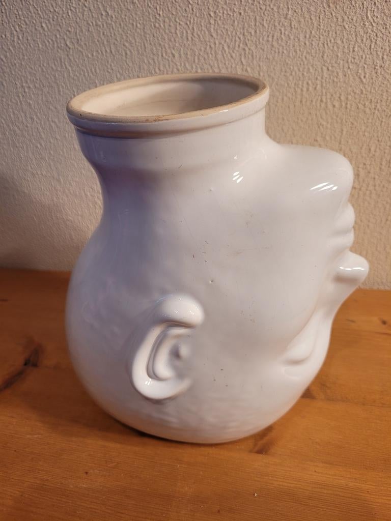 Wit keramisch hoofd standaard pet, zeep, plant, vaas etc, Wit, Aardewerk of Porselein, Ophalen of Verzenden, Zo goed als nieuw