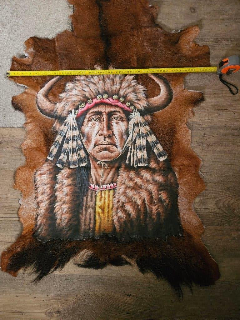 Dierenhuid met handschildering, Ophalen, 100 tot 150 cm, American natives, Geel
