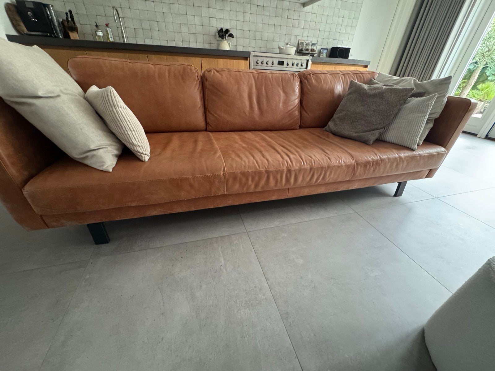 Leren bank van Het Anker - Cognac kleurig, Ophalen, Gebruikt, Driepersoons, Rechte bank