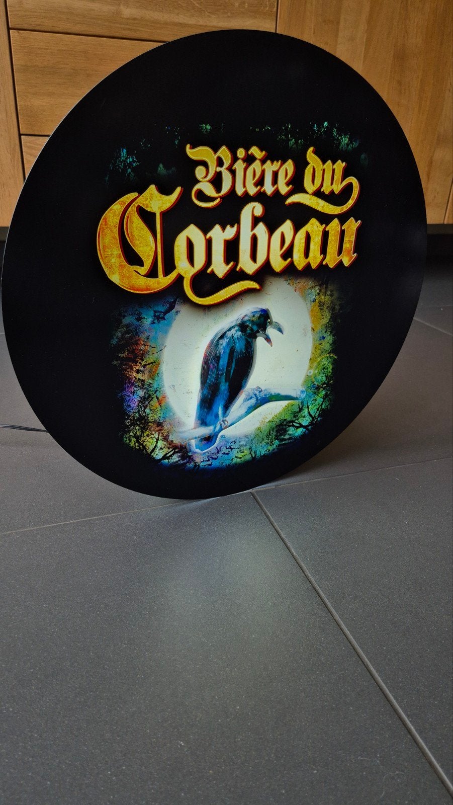 Biere de Corbeau Lichtreclame, Verzamelen, Biermerken, Ophalen of Verzenden, Zo goed als nieuw, Reclamebord, Plaat of Schild, Overige merken