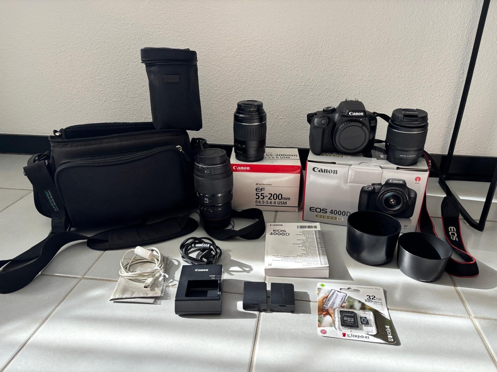 Canon EOS 4000D Spiegelreflexcamera met 3 lenzen en tas, Ingebouwde flitser, Spiegelreflex, Canon, Ophalen of Verzenden
