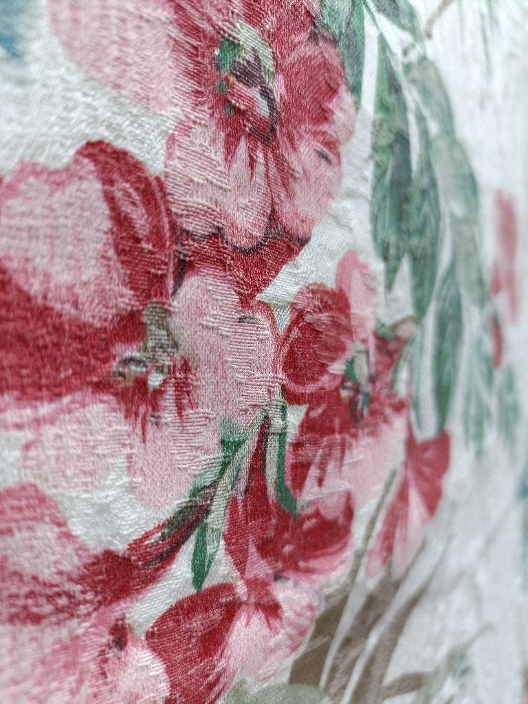 Vintage URGE gordijn lap stof blauw roze bloemen reliëf, Ophalen of Verzenden, Gebruikt, Blauw, Gordijn