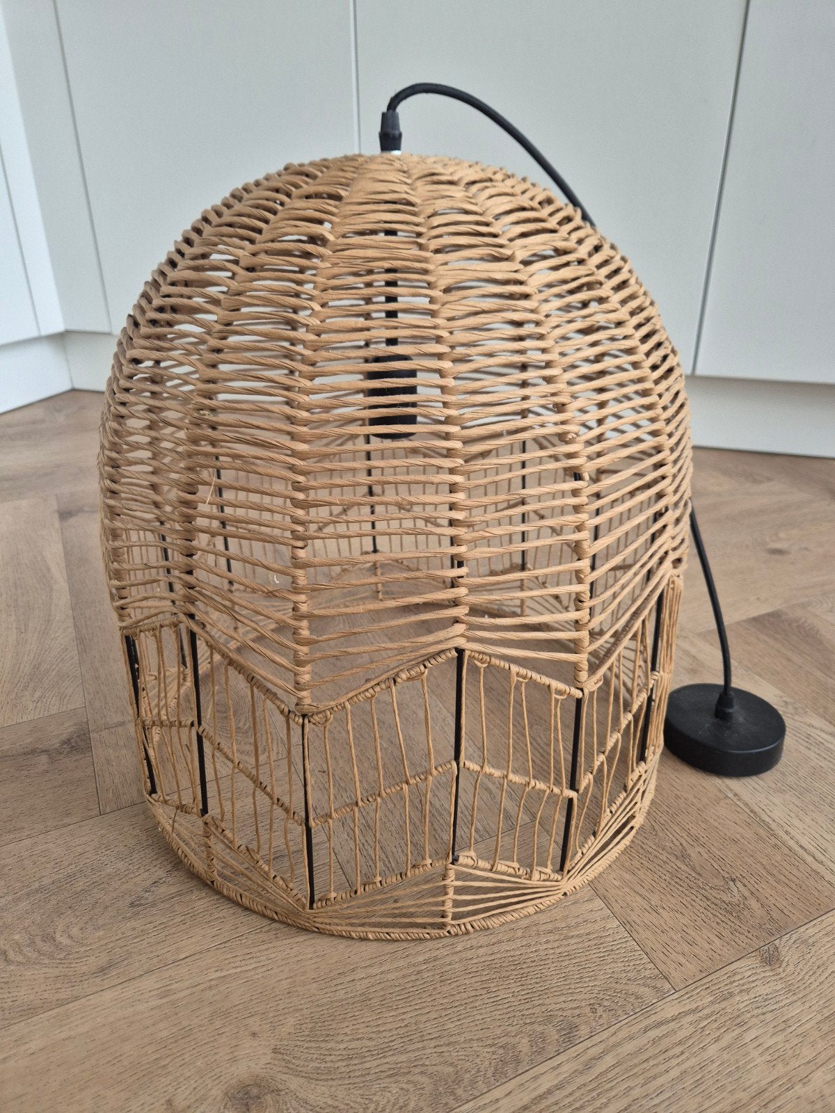 Rotan hanglamp kwantum, Ophalen, E27 (groot), Zo goed als nieuw, Metaal