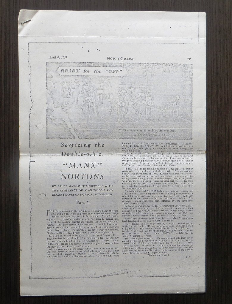 Onderhoud Manx Nortons - tijdschrift-artikelen uit 1957/58, Motoren, Verzenden, Overige merken