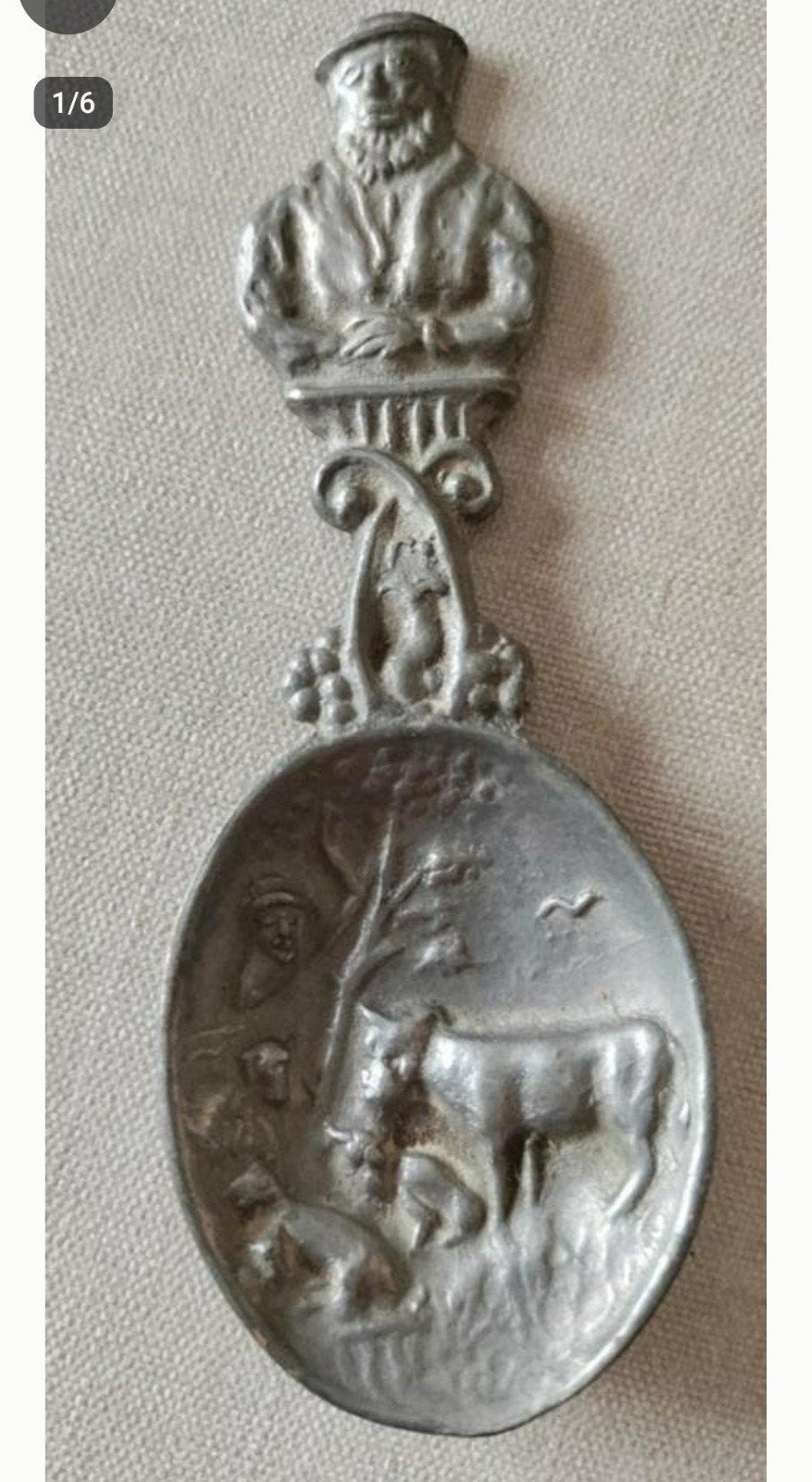 LEPEL,Paulus Potter,Tingieterij TIEL,man,hond,Stier,10 cm, Ophalen of Verzenden