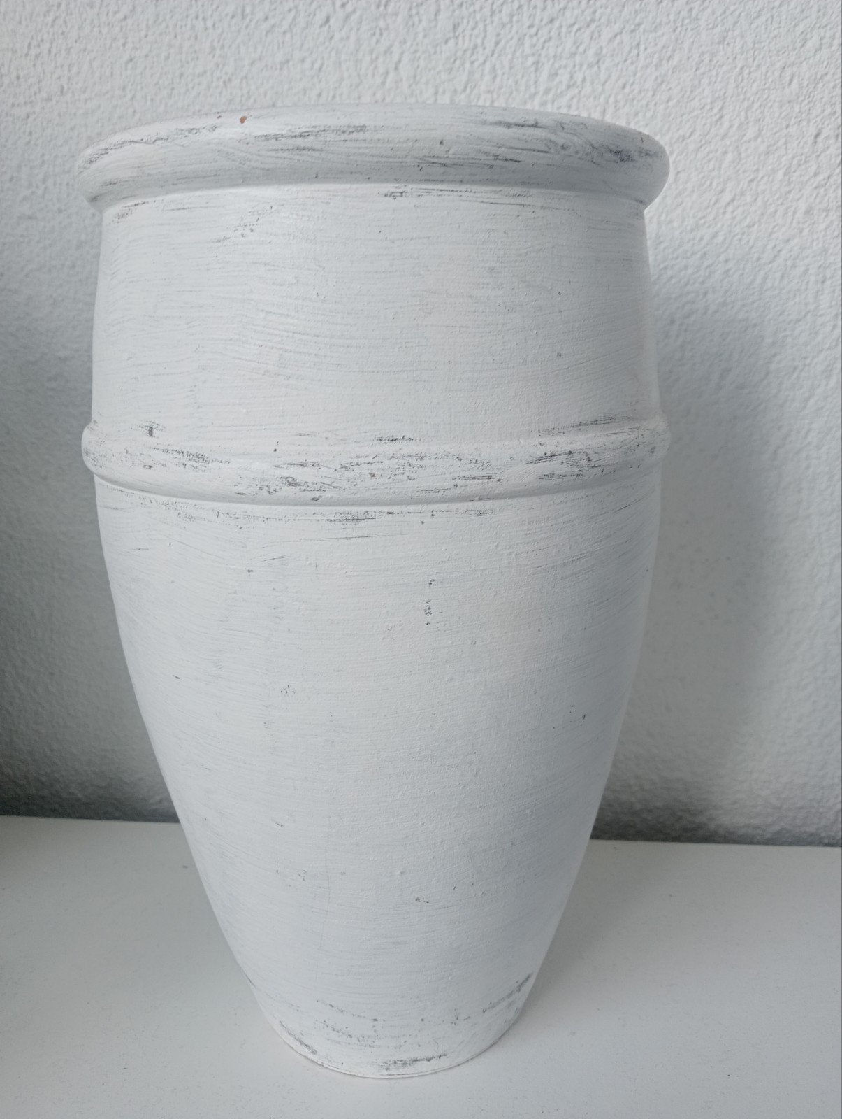 Hoge whitewash bloempot hoogte 30 cm, Gebruikt, Rond, Ophalen of Verzenden, Aardewerk