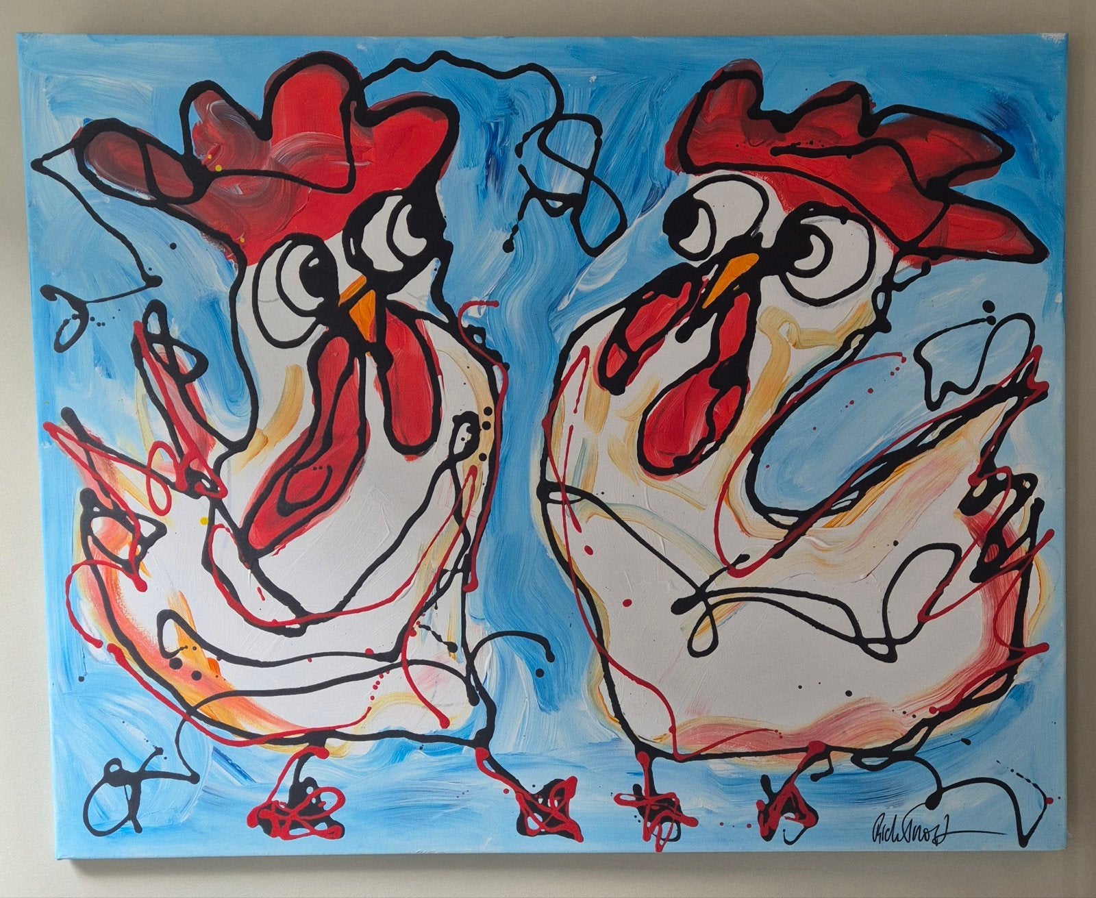 Kippen - Origineel werk van Rick Triest (2018), Ophalen of Verzenden