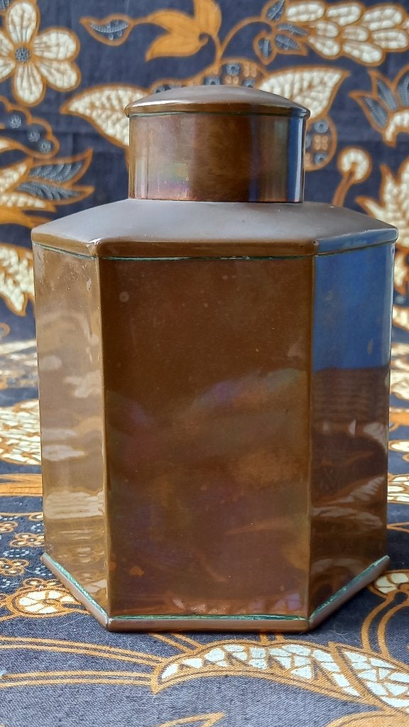 Originele antieke theebus uit Engeland van koper 13 cm. 1900, Antiek en Kunst, Ophalen of Verzenden, Koper