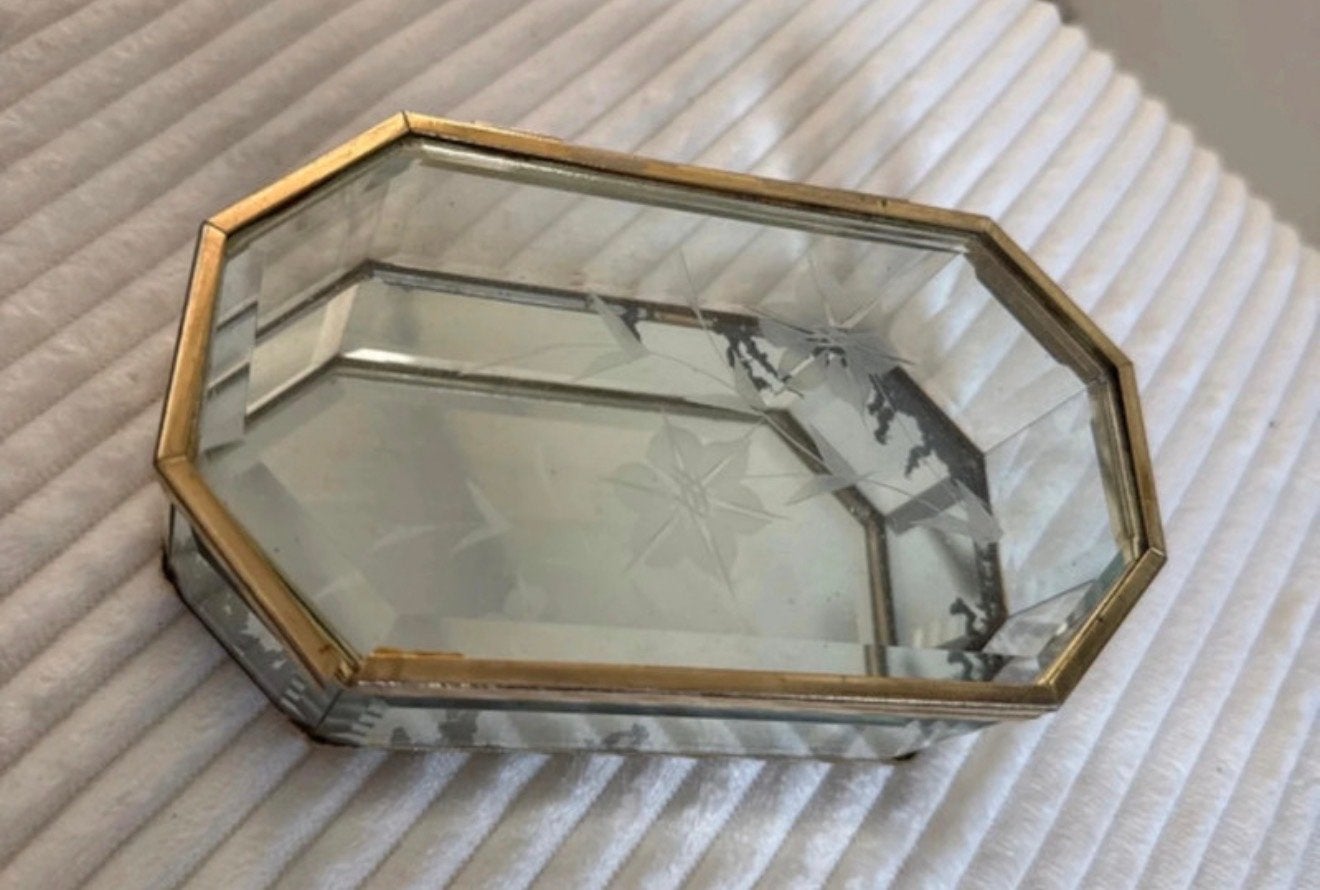 Hollywood Regency Glazen Juwelendoosje met Gouden Rand, Antiek en Kunst, Antiek | Woonaccessoires, Ophalen
