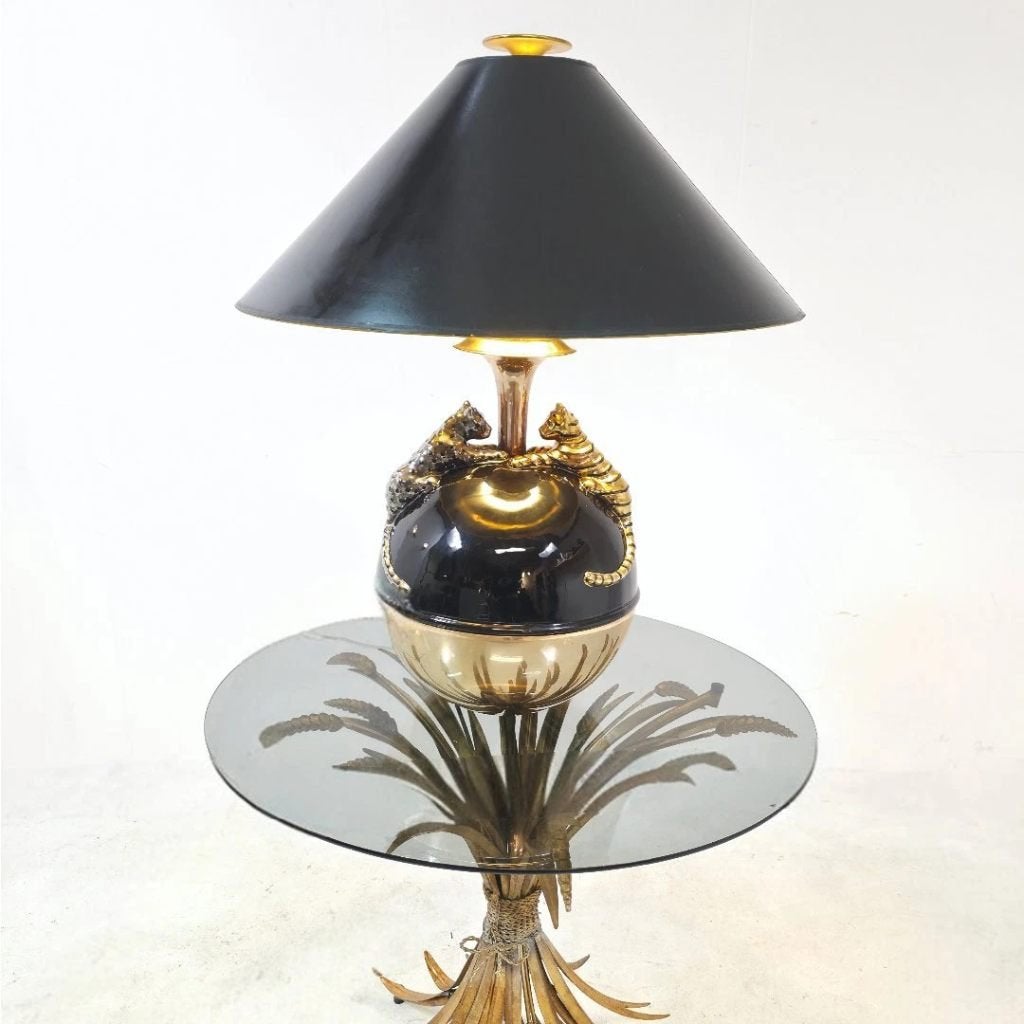 Chapman Amerika tafellamp hollywood regency panter, Gebruikt, Vintage, Metaal, Zwart