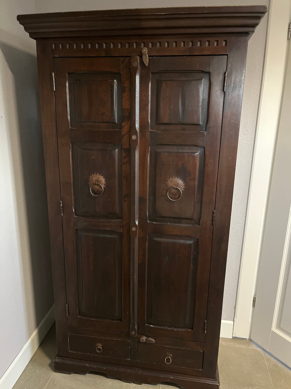 Koloniale kast - 175x95x45 cm - Donkerbruin hout, Ophalen