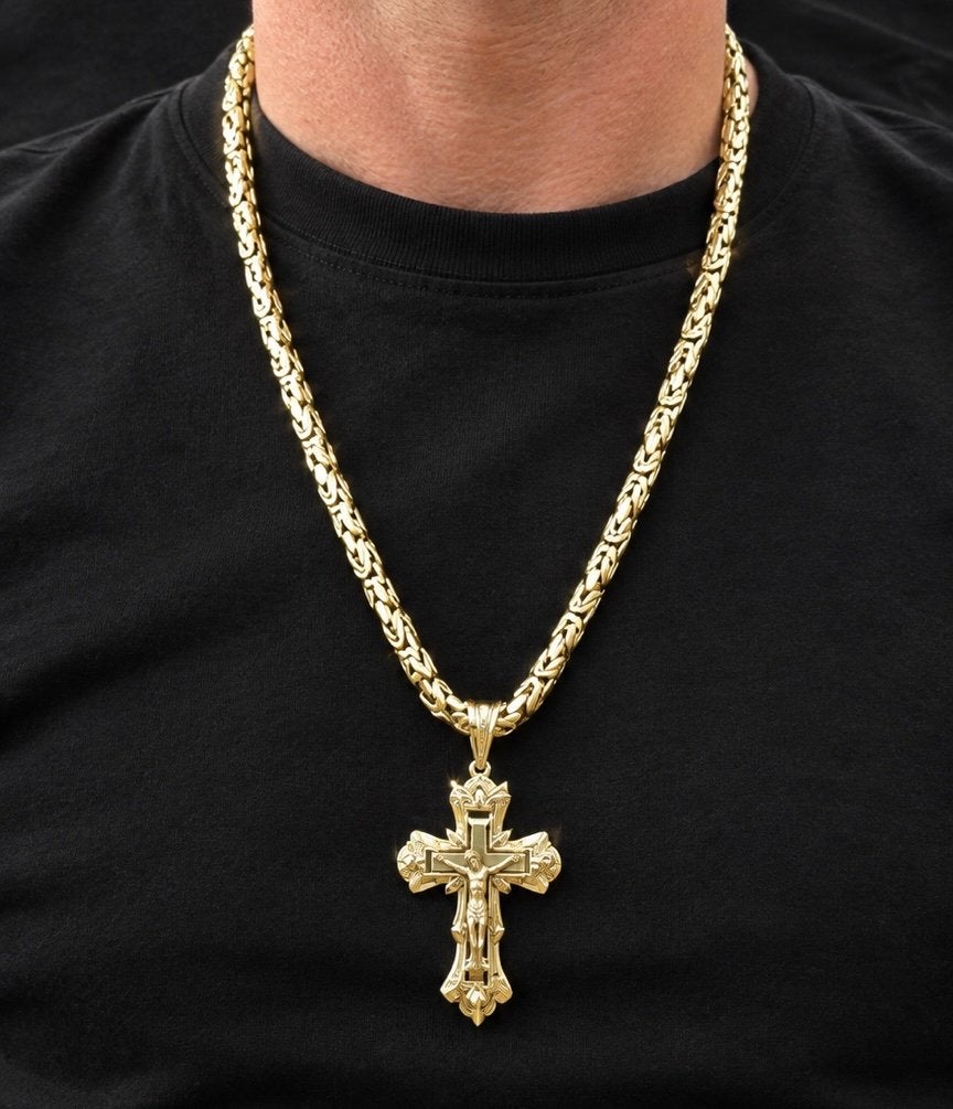 Koningsketting 14k met Kruis Hanger 85 gram, Ophalen, Zo goed als nieuw, Goud, Met hanger