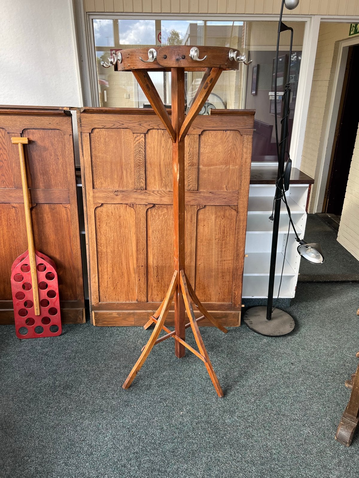 Antieke houten staande kapstok - 176cm hoog, 10 haken, Ophalen, Gebruikt, Staande kapstok, 150 tot 200 cm