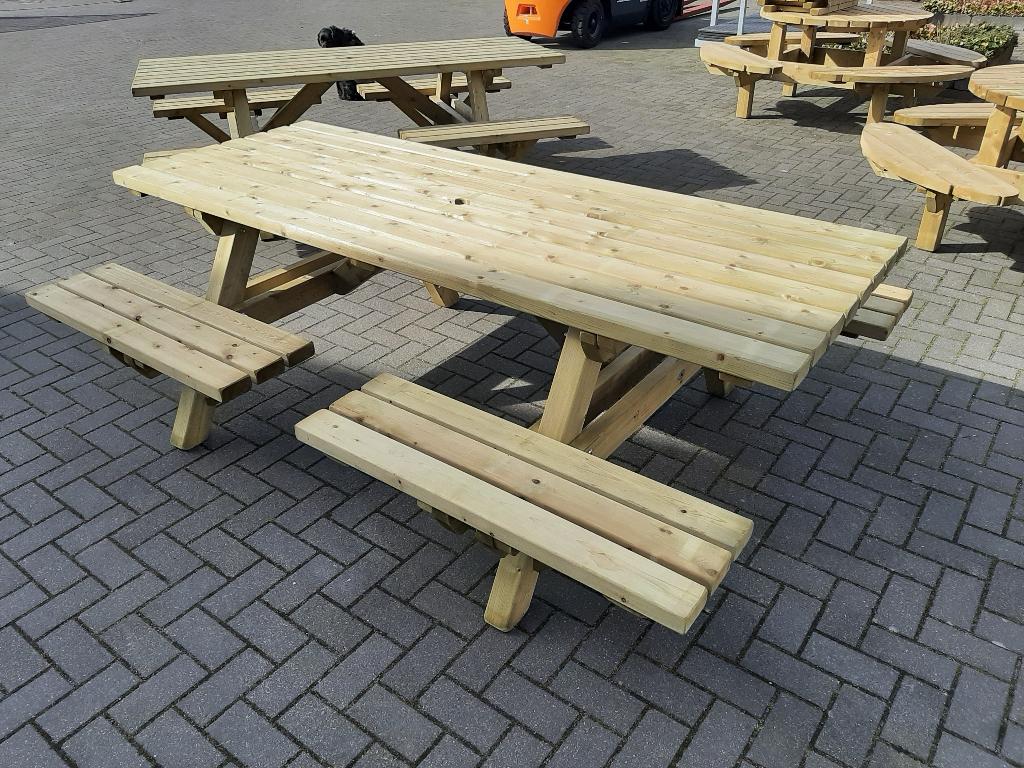 Talen 8 persoons Picknicktafel met open instap!!, Tuin en Terras, Tuinsets en Loungesets, Ophalen, Nieuw, 8 zitplaatsen, Bank