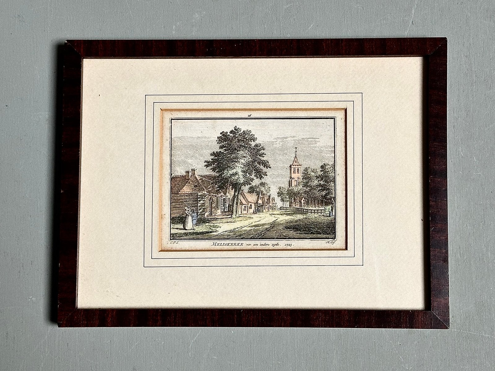 Originele 18e-eeuwse kopergravure Meliskerke 1745, Verzenden, Stadsgezicht, Gravure, Origineel
