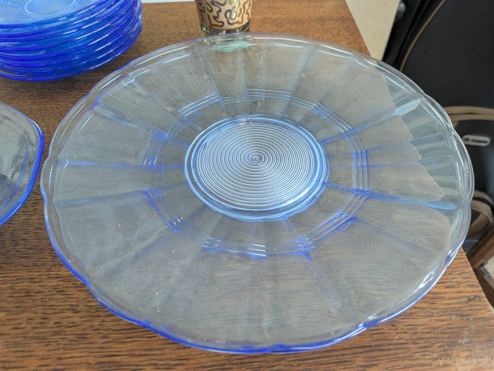 Vintage blauw glazen servies set - Art Deco stijl, Ophalen of Verzenden