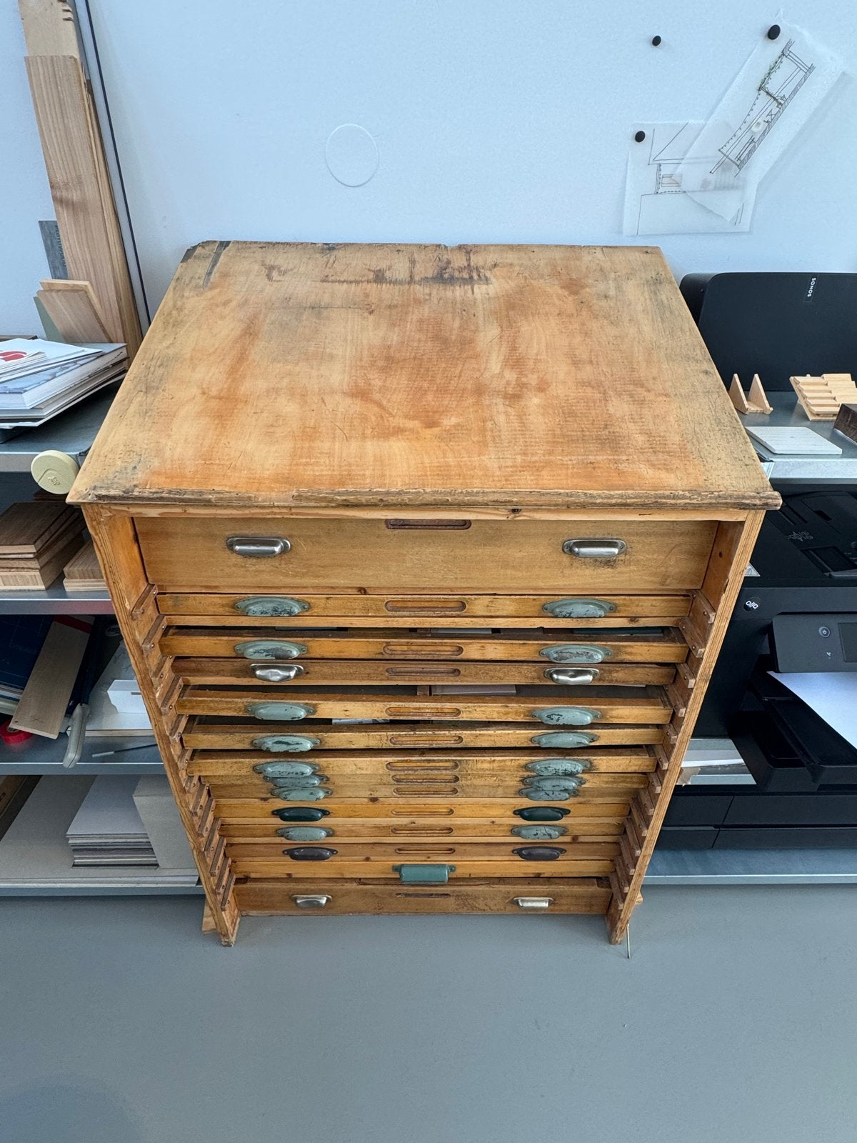 Vintage houten letterbak/ladekast, Ophalen