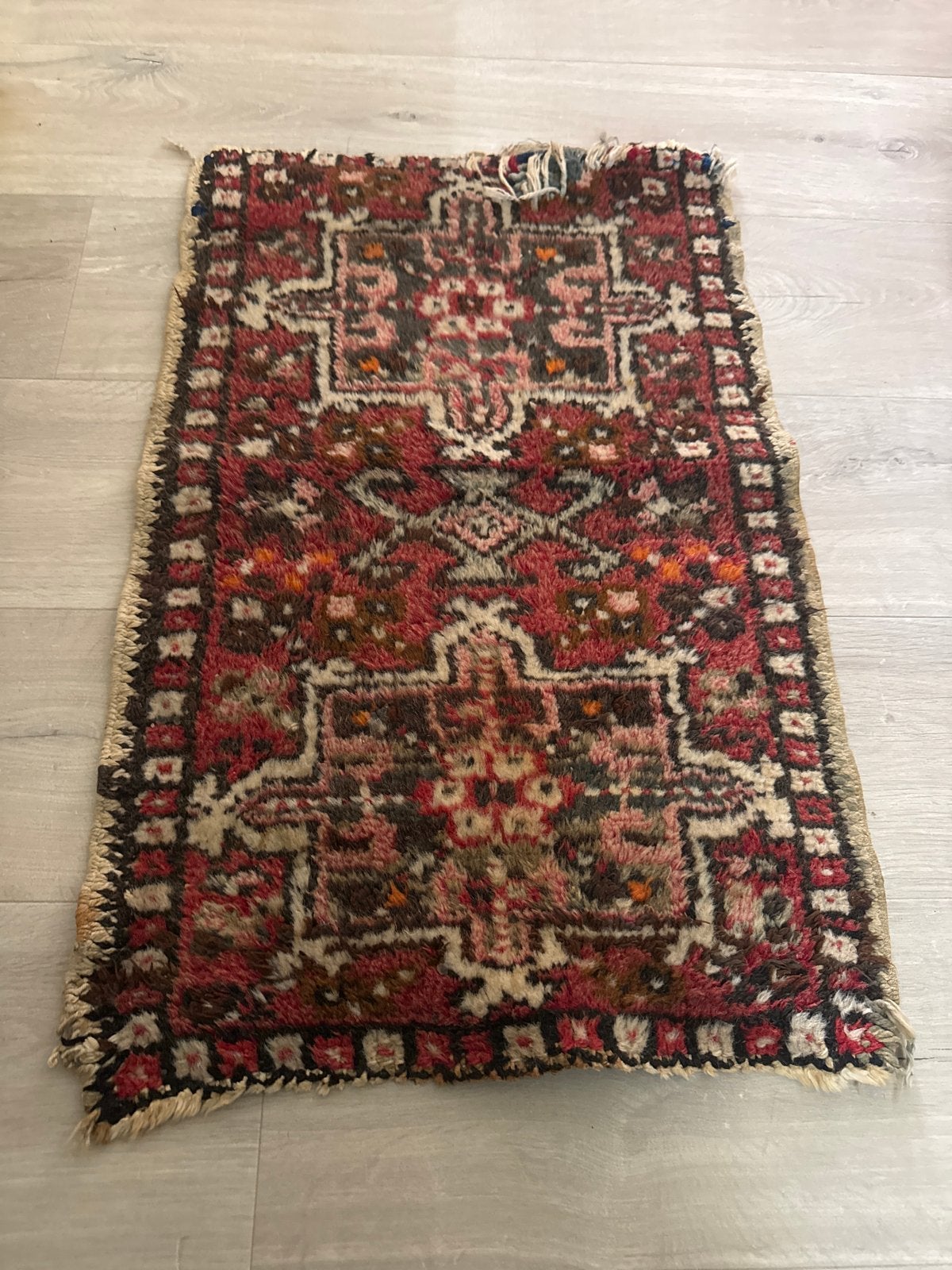 Handgeknoopt Oosters/Perzisch loper-vloerkleed rood-blauw, Gebruikt, Rechthoekig, Rood, 50 tot 100 cm