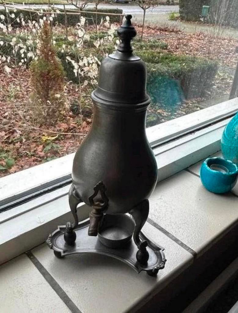 Tinnen koffiekan met rechaud vintage, Antiek en Kunst, Antiek | Tin, Ophalen
