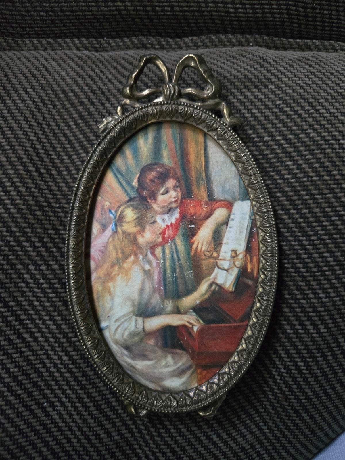 Vintage lijstje Louis XV stijl messing met strik, Ophalen of Verzenden