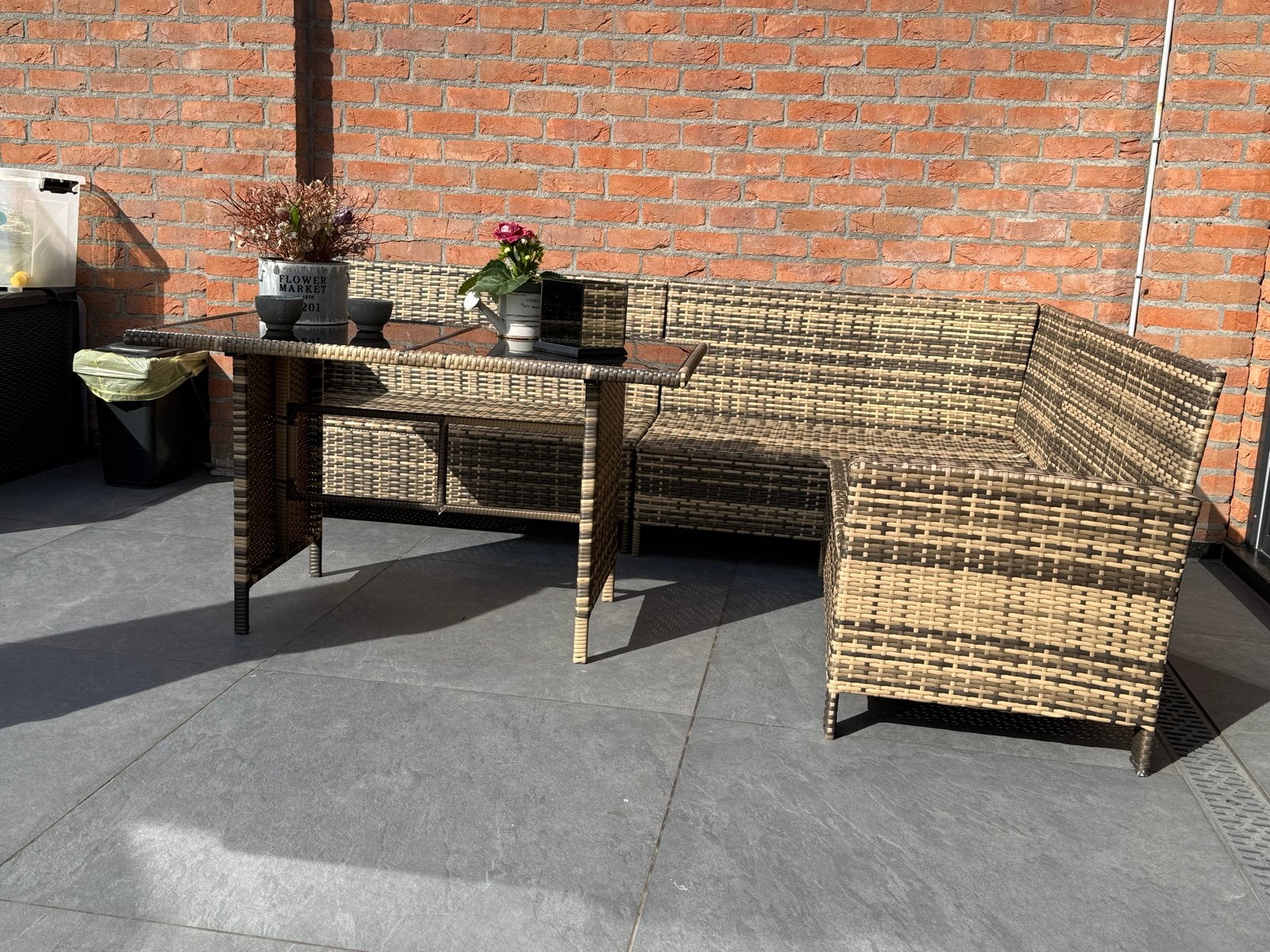 Wicker loungeset met tafel, Tuin en Terras, 4 zitplaatsen, Gebruikt, Ophalen of Verzenden, Loungeset