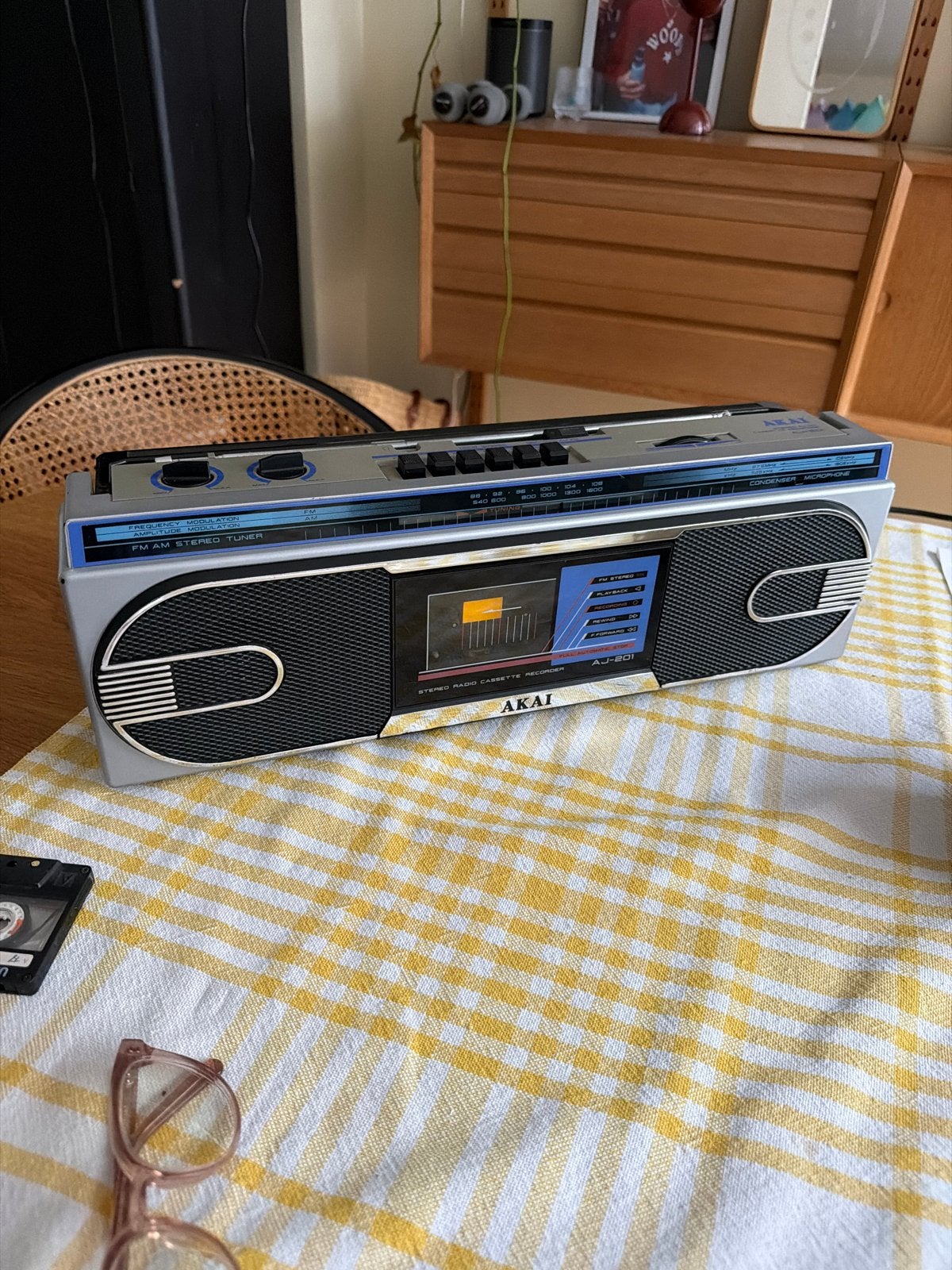 Vintage AKAI AJ-301 Radio Cassette Recorder, Ophalen of Verzenden, Gebruikt, Radio, Met cd-speler