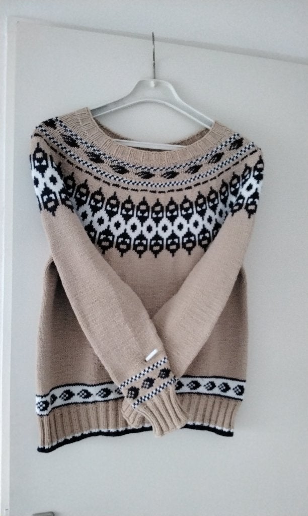 Handgebreide katoenen trui, maat S/M, Ophalen of Verzenden, Gedragen, Maat 38/40 (M), Beige