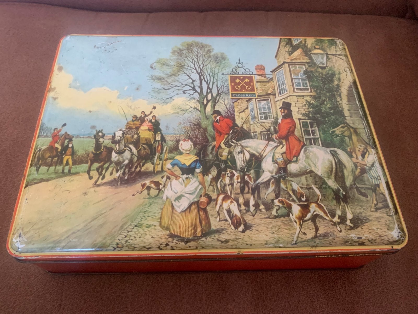 Vintage Engelse blikken doos met jachttafereel, Antiek en Kunst, Ophalen of Verzenden