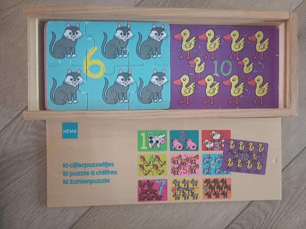 10 cijferpuzzeltjes dieren, Ophalen, 2 tot 4 jaar, Gebruikt, Van hout