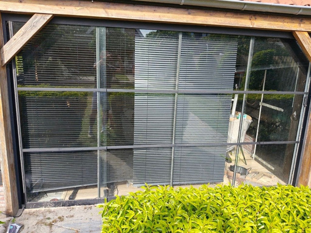 KingGlass glazen schuifwand zwart 3,54 x 2,10 m, Ophalen, Gebruikt, 225 cm of meer, Aluminium