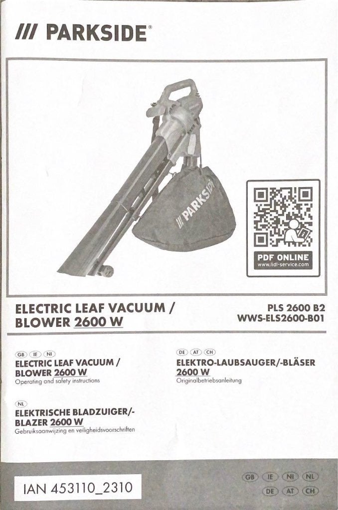ELEKTRISCHE BLADZUIGER/BLAZER 2600 W, Ophalen, Parkside Lidl, Handgedragen, Zo goed als nieuw