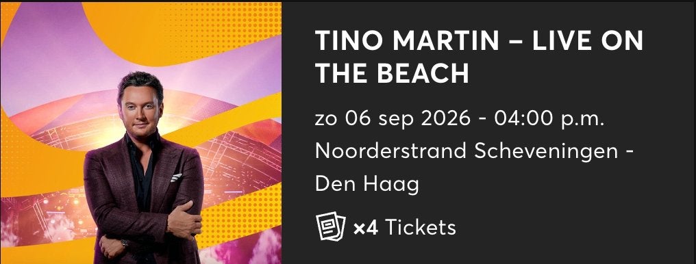 1-4 Tickets Tino Martin Live on the beach - TWEE VOOR 50,-, Drie personen of meer, September, Levenslied