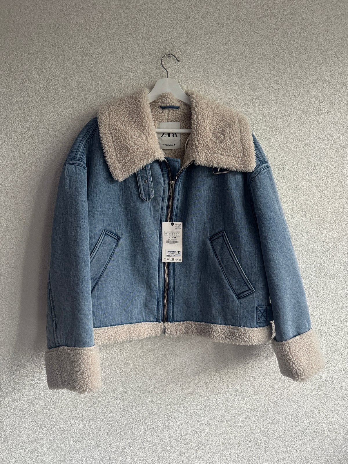Zara blauw denim trucker jack met shearling, Blauw, Zara, Maat 46/48 (XL) of groter, Nieuw