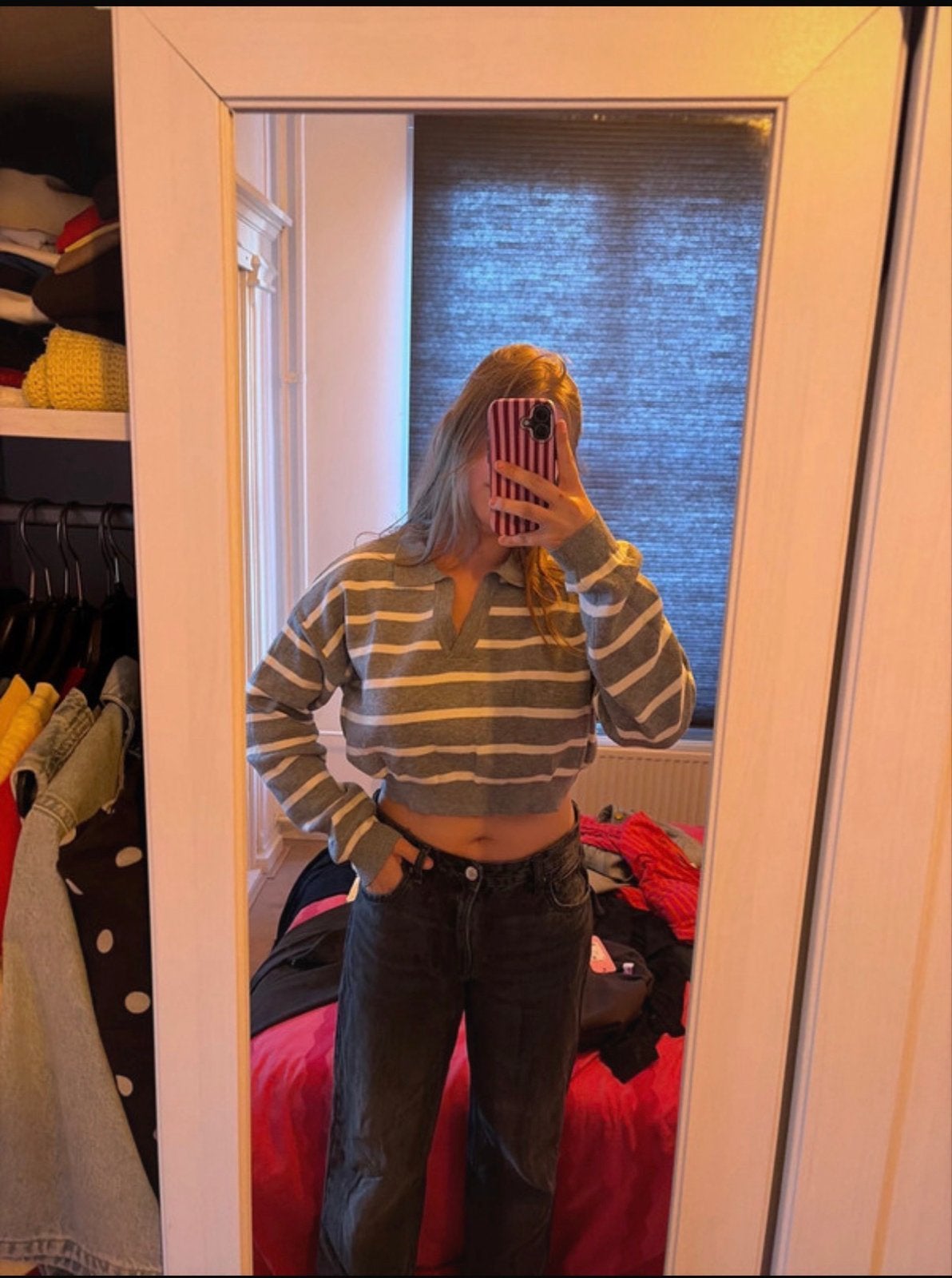 Bershka gestreepte cropped trui, Ophalen of Verzenden, Zo goed als nieuw, Maat 42/44 (L), Grijs