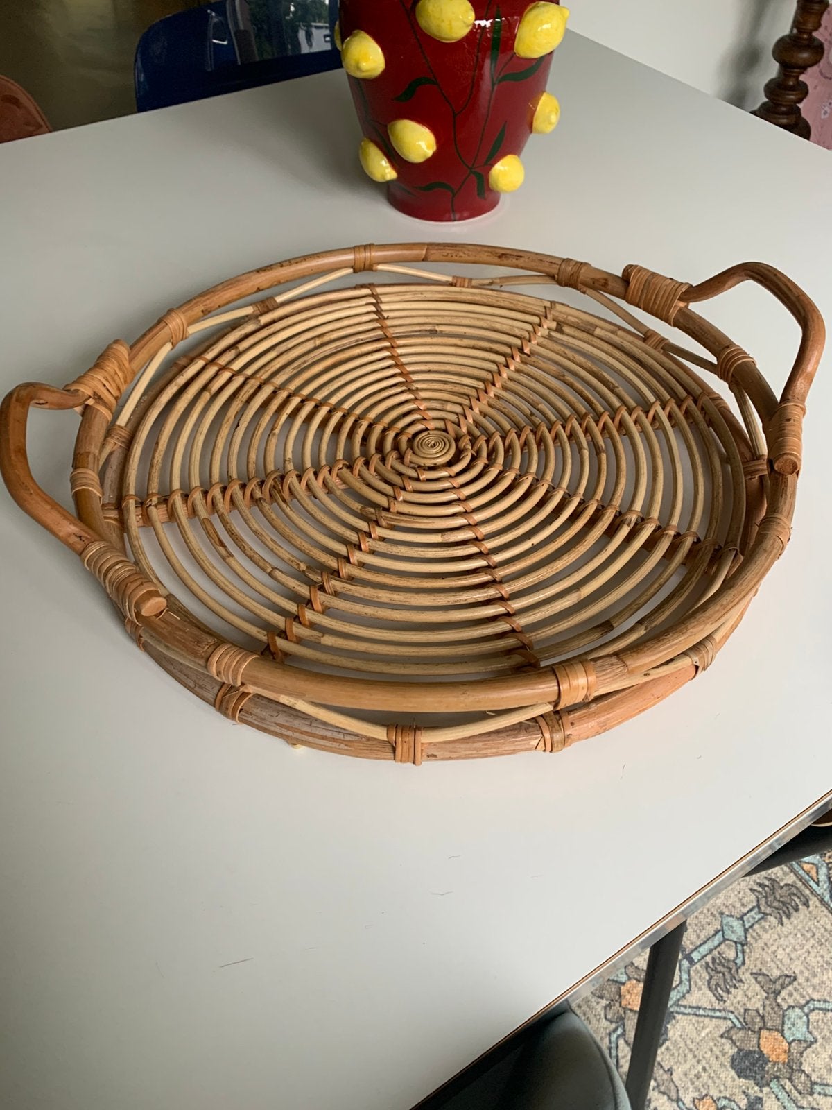 Dienblad rotan ikea doorsnee 44 cm, Ophalen of Verzenden, Zo goed als nieuw, Rond, Hout