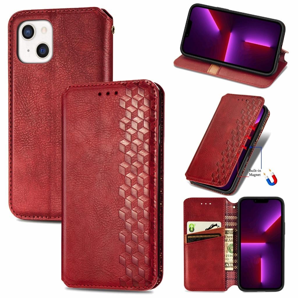 Luxe PU Lederen Wallet Case Set voor iPhone 13 Mini _ Rood, Verzenden, Nieuw, Hoesje of Tasje