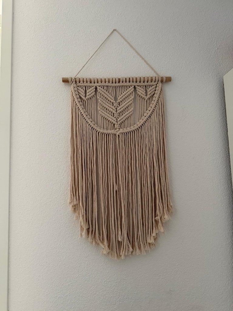 Grote macramé dromenvanger / wandhanger – beige naturel, Beige, Ophalen of Verzenden, Zo goed als nieuw, Natuurlijk materiaal