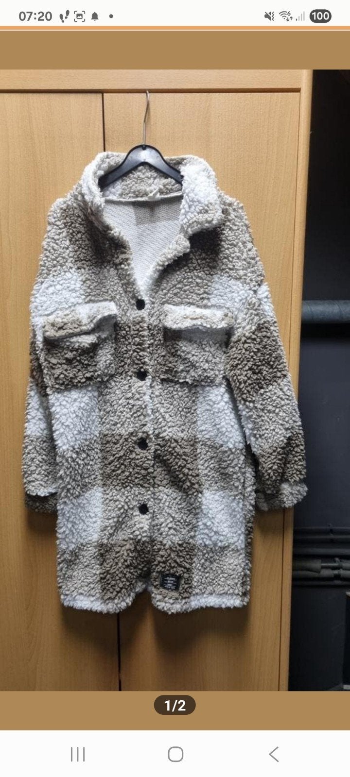 Shein geblokte jas, wit/bruin, maat 134/140, Gebruikt, Meisje, Shein, Ophalen of Verzenden